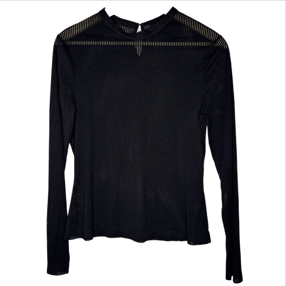 Yigal Azrouël | Sheer Ribbed Long Sleeve Top | Large